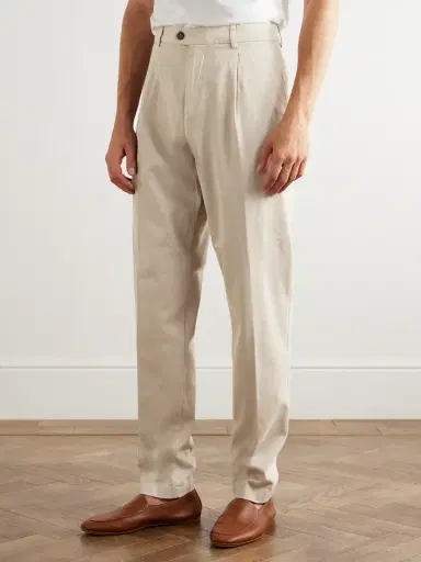 ELEVENTY Straight-Leg Pleated Stretch Cotton and Lyocell-Blend Trousers - Men | Thumbnail 3