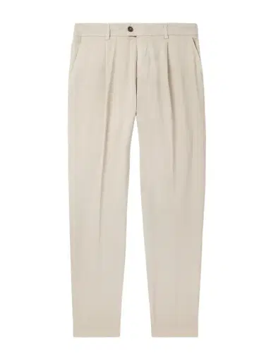 ELEVENTY Straight-Leg Pleated Stretch Cotton and Lyocell-Blend Trousers - Men | Thumbnail 1