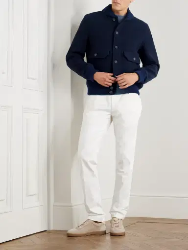 ELEVENTY Slim-Fit Ribbed-Knit Trimmed Wool-Blend Bomber Jacket - Men | Thumbnail 2 ELEVENTY Slim-Fit Ribbed-Knit Trimmed Wool-Blend Bomber Jacket - Men | Thumbnail 2