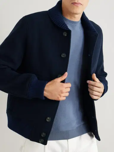 ELEVENTY Slim-Fit Ribbed-Knit Trimmed Wool-Blend Bomber Jacket - Men | Thumbnail 3 ELEVENTY Slim-Fit Ribbed-Knit Trimmed Wool-Blend Bomber Jacket - Men | Thumbnail 3