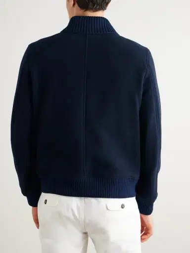 ELEVENTY Slim-Fit Ribbed-Knit Trimmed Wool-Blend Bomber Jacket - Men | Thumbnail 4 ELEVENTY Slim-Fit Ribbed-Knit Trimmed Wool-Blend Bomber Jacket - Men | Thumbnail 4