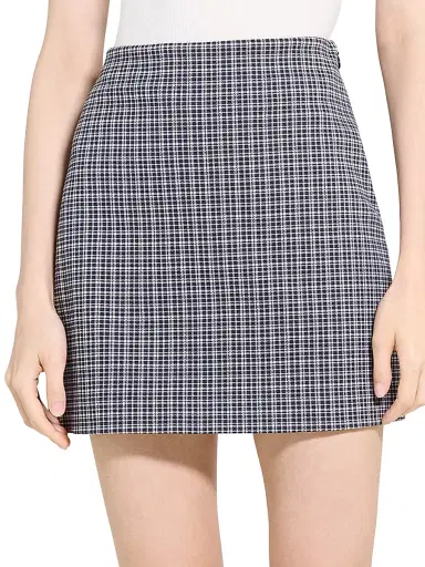 Theory Women's Plaid Knit A-Line Miniskirt - Almond Multi | Thumbnail 3 Theory Women's Plaid Knit A-Line Miniskirt - Almond Multi | Thumbnail 3