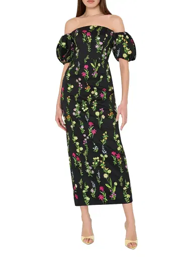 Milly Women's Nira Bloom Floral-Embroidered Off-The-Shoulder Maxi Dress - Black Multi | Thumbnail 3 Milly Women's Nira Bloom Floral-Embroidered Off-The-Shoulder Maxi Dress - Black Multi | Thumbnail 3