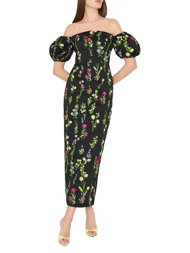 Milly Women's Nira Bloom Floral-Embroidered Off-The-Shoulder Maxi Dress - Black Multi | Thumbnail 4 Milly Women's Nira Bloom Floral-Embroidered Off-The-Shoulder Maxi Dress - Black Multi | Thumbnail 4
