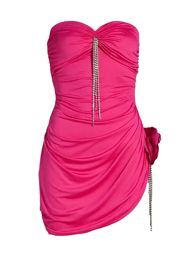 AREA Women's Draped Crystal Flower Minidress - Fuchsia