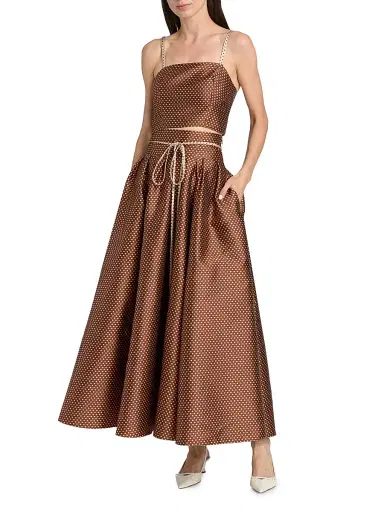 Rosie Assoulin Women's Halfway There Polka Dot Printed Crop Top - Brown Cream - Size 4 | Thumbnail 2