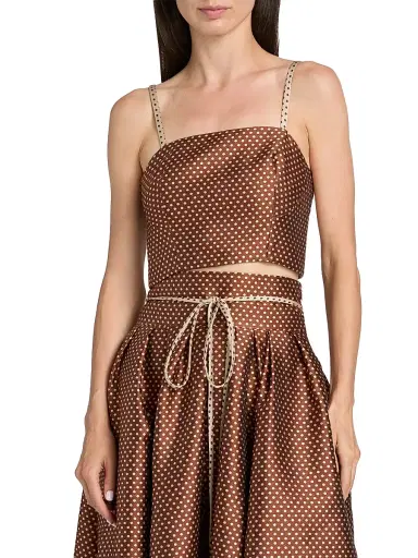 Rosie Assoulin Women's Halfway There Polka Dot Printed Crop Top - Brown Cream - Size 4 | Thumbnail 3