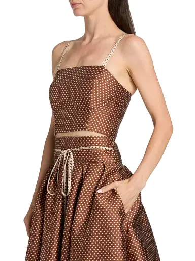 Rosie Assoulin Women's Halfway There Polka Dot Printed Crop Top - Brown Cream - Size 4 | Thumbnail 4