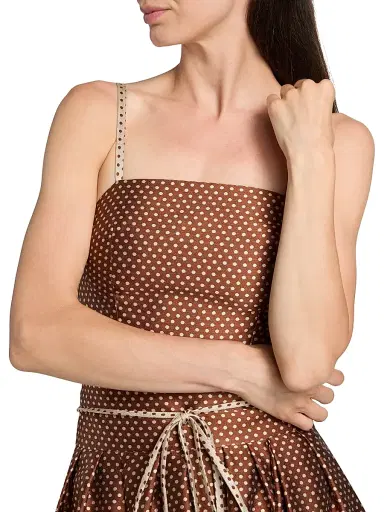 Rosie Assoulin Women's Halfway There Polka Dot Printed Crop Top - Brown Cream - Size 4 | Thumbnail 6