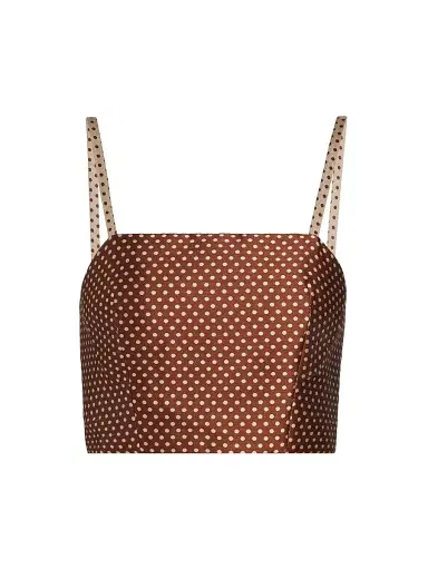 Rosie Assoulin Women's Halfway There Polka Dot Printed Crop Top - Brown Cream - Size 4 | Thumbnail 1
