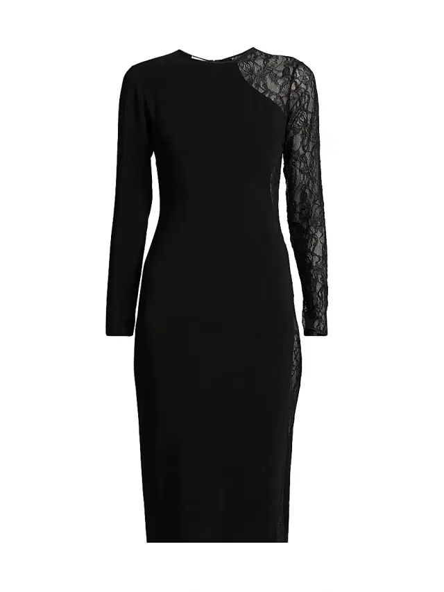Women's Sheer Paneled Knee-Length Dress - Black
