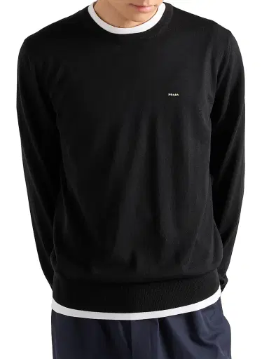 Prada Men's Worsted Wool Crewneck Sweater - Black - Size 48 | Thumbnail 2 Prada Men's Worsted Wool Crewneck Sweater - Black - Size 48 | Thumbnail 2