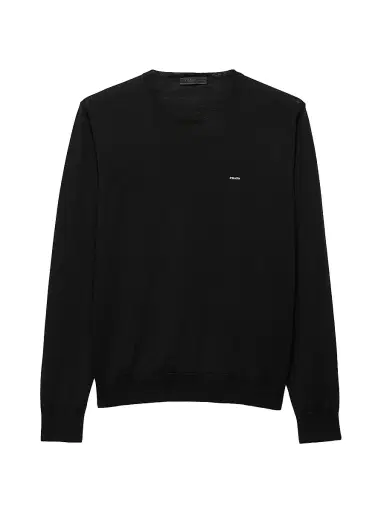 Prada Men's Worsted Wool Crewneck Sweater - Black - Size 48 | Thumbnail 1 Prada Men's Worsted Wool Crewneck Sweater - Black - Size 48 | Thumbnail 1