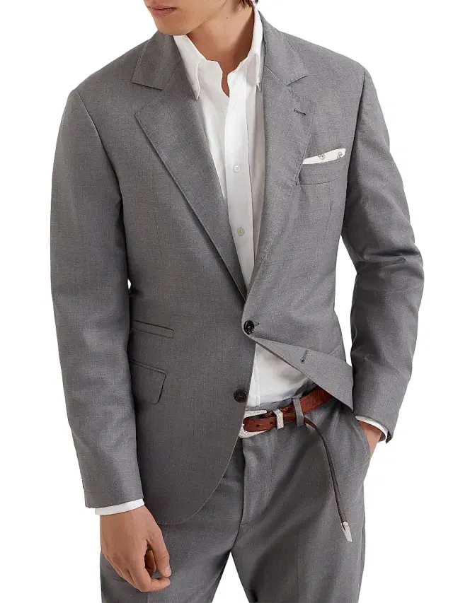 Men's Virgin Wool and Silk Lightweight Hopsack Blazer - Grey