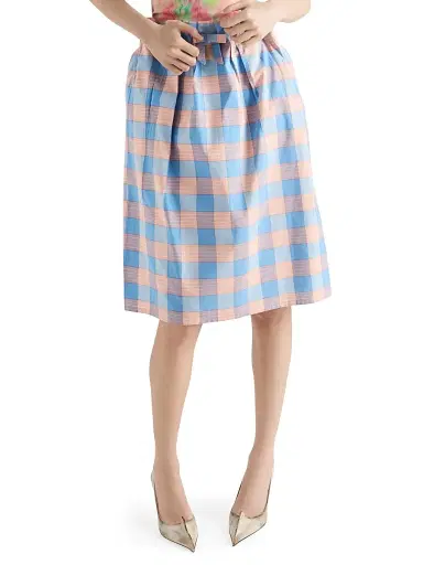Prada Women's Checked Poplin Midi Skirt - Pink | Thumbnail 2