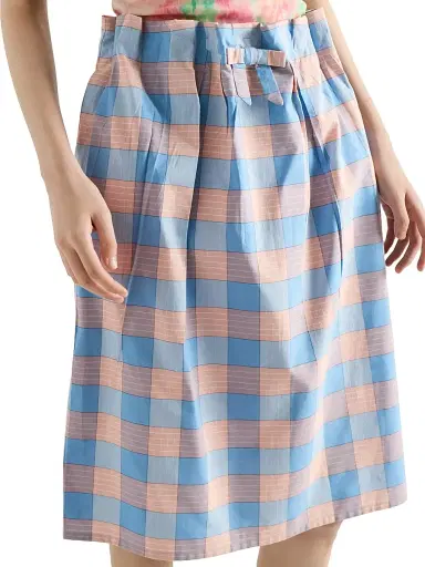 Prada Women's Checked Poplin Midi Skirt - Pink | Thumbnail 4