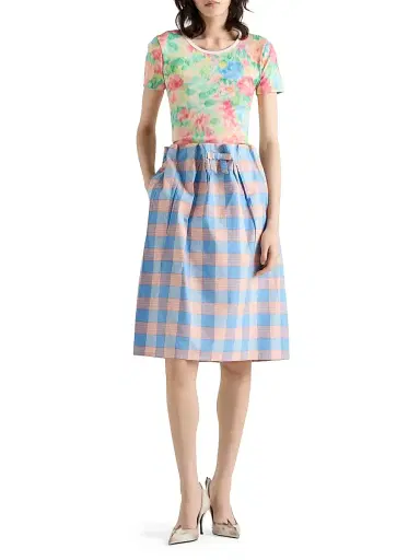 Prada Women's Checked Poplin Midi Skirt - Pink | Thumbnail 6