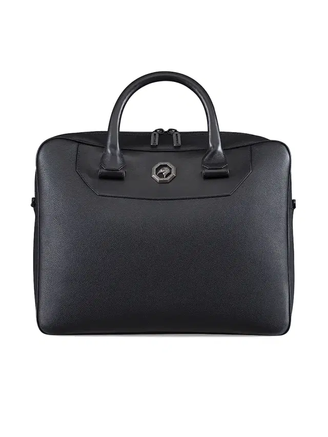 Stefano Ricci Men's Calfskin Leather Business Bag - Black