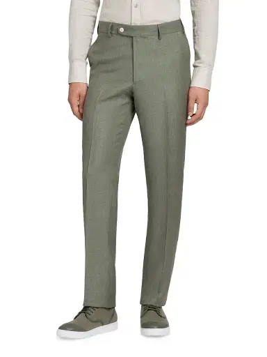 Stefano Ricci Men's Wool and Linen Blend Trousers - Olive | Thumbnail 2 Stefano Ricci Men's Wool and Linen Blend Trousers - Olive | Thumbnail 2