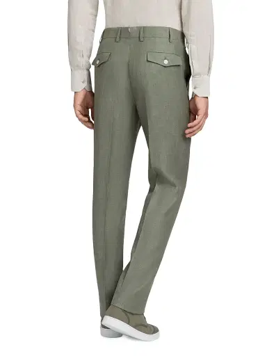 Stefano Ricci Men's Wool and Linen Blend Trousers - Olive | Thumbnail 3 Stefano Ricci Men's Wool and Linen Blend Trousers - Olive | Thumbnail 3