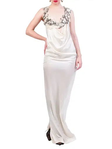 AKOK Anamika Khanna Women's Embellished Embroidered Silk Maxi Dress - Beige | Thumbnail 2 AKOK Anamika Khanna Women's Embellished Embroidered Silk Maxi Dress - Beige | Thumbnail 2