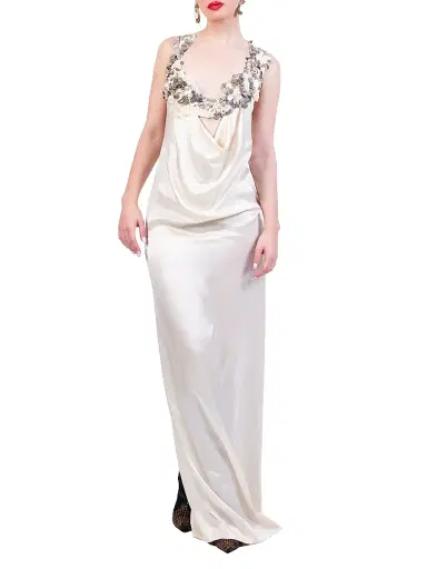 AKOK Anamika Khanna Women's Embellished Embroidered Silk Maxi Dress - Beige | Thumbnail 3 AKOK Anamika Khanna Women's Embellished Embroidered Silk Maxi Dress - Beige | Thumbnail 3