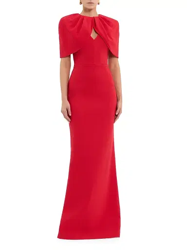 Rebecca Vallance Women's Cameron Cape-Sleeve Gown - Red | Thumbnail 2