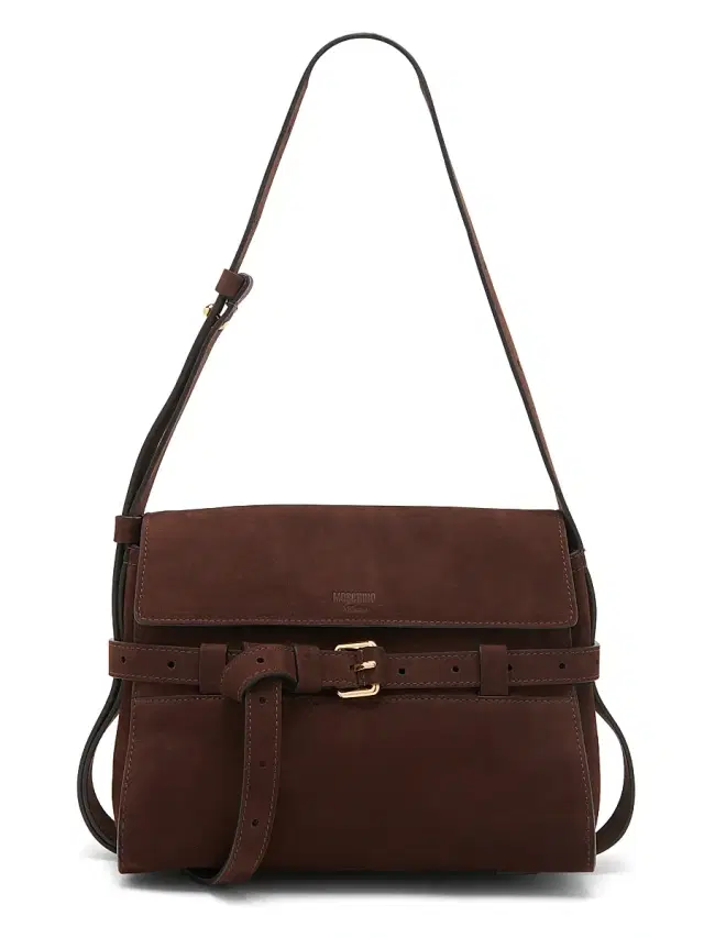 Moschino Women's Tie Me Nubuck Suede Shoulder Bag - Dark Brown
