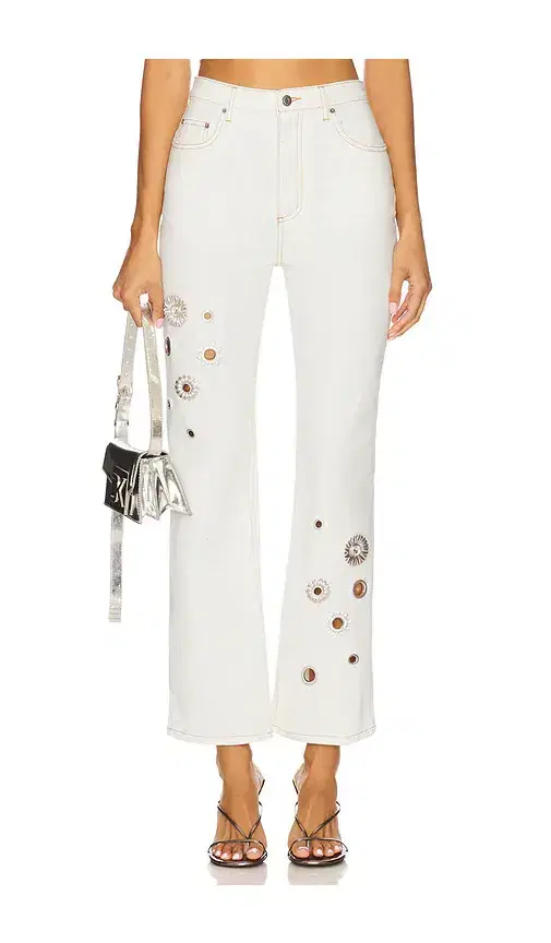 AREA Crystal Grommet Straight Leg Jean