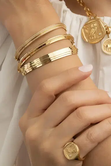 Azlee Three Tier Staircase Full Diamond Bangle Bracelet | Thumbnail 3