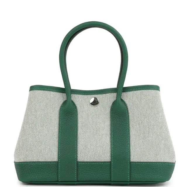 hermes Hermes Garden Party Neo 23 Vert Moyen-Ecru Toile H Canvas and Vert Moyen Negonda Palladium Hardware