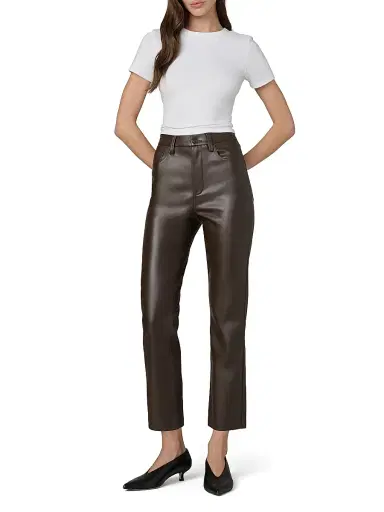 Joe's Jeans Women's The Lyra Faux Leather Slim-Leg Ankle Crop Pants - Dark Chocolate | Thumbnail 2 Joe's Jeans Women's The Lyra Faux Leather Slim-Leg Ankle Crop Pants - Dark Chocolate | Thumbnail 2