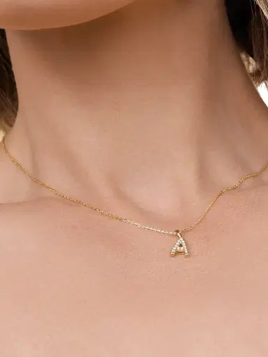 Oradina Women's 14K Yellow Gold Luxe Letter Diamond Initial Pendant Charm - Letter X Gold | Thumbnail 3