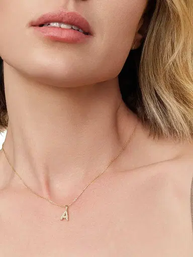 Oradina Women's 14K Yellow Gold Luxe Letter Diamond Initial Pendant Charm - Letter X Gold | Thumbnail 6