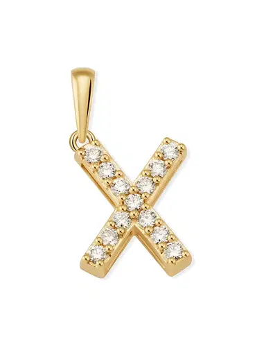 Oradina Women's 14K Yellow Gold Luxe Letter Diamond Initial Pendant Charm - Letter X Gold | Thumbnail 1