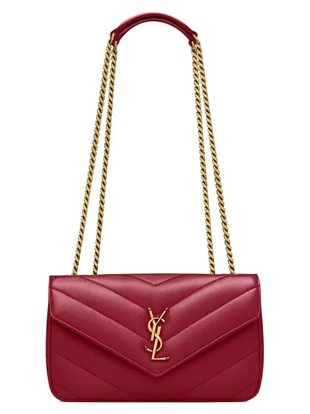 Saint Laurent Women's Loulou  Shoulder Bag in Lambskin Leather - Deeply Red