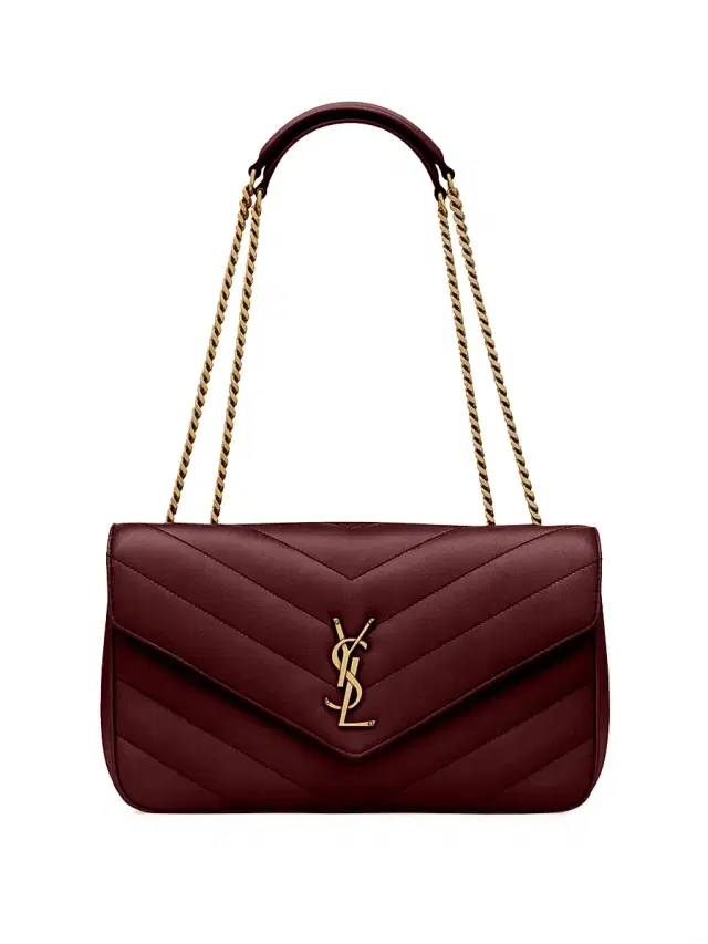 Saint Laurent Women's Loulou  Shoulder Bag in Lambskin Leather - Rouge Cabernet