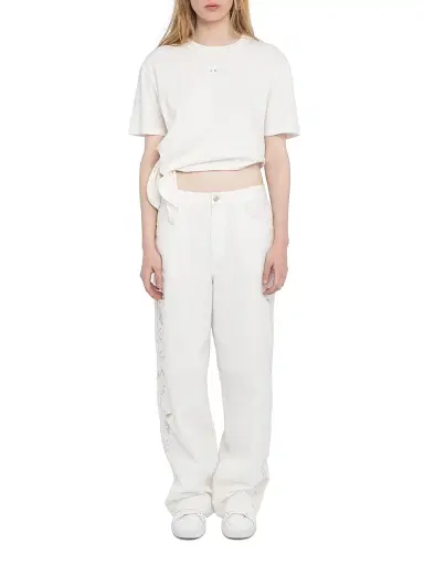 Zadig & Voltaire Women's Elfy Cotton-Linen Embroidered Wide-Leg Pants - Judo - Size XL | Thumbnail 2