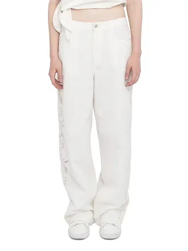 Zadig & Voltaire Women's Elfy Cotton-Linen Embroidered Wide-Leg Pants - Judo - Size XL | Thumbnail 3