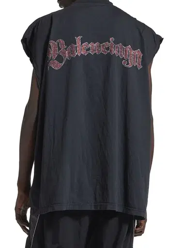 Balenciaga Men's Spiral Crest Sleeveless T-Shirt - Black Faded | Thumbnail 4