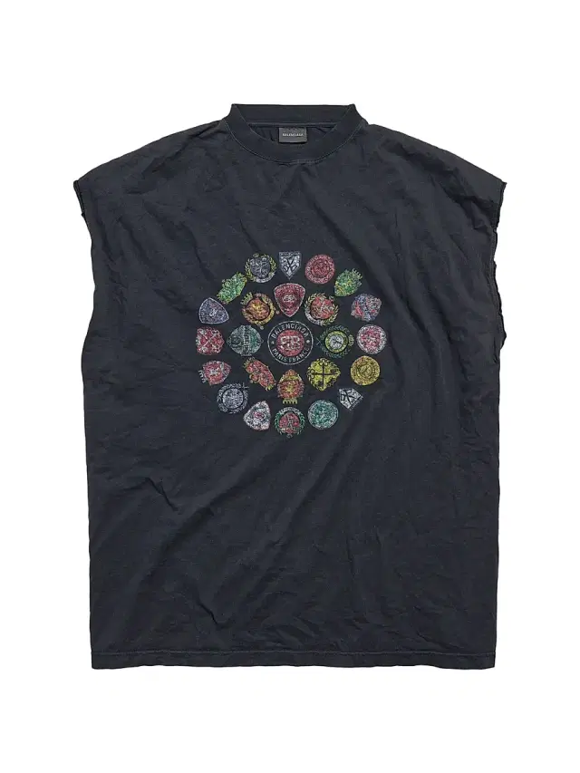 Balenciaga Men's Spiral Crest Sleeveless T-Shirt - Black Faded