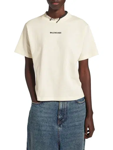 Balenciaga Women's Back T Shirt Medium Fit - Cream - Size XL | Thumbnail 2