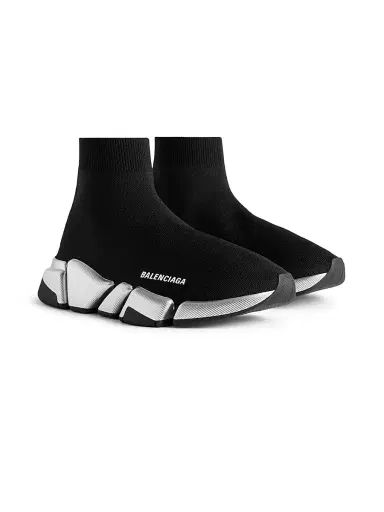 Balenciaga Men's Speed 2.0 Recycled Knit Sneakers - Black Silver - Size 11 | Thumbnail 2