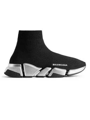 Balenciaga Men's Speed 2.0 Recycled Knit Sneakers - Black Silver - Size 11 | Thumbnail 1