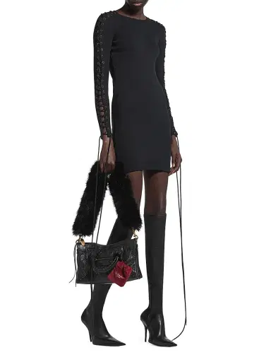 Balenciaga Women's Lace-up Long Sleeve Dress - Black - Size Large | Thumbnail 3 Balenciaga Women's Lace-up Long Sleeve Dress - Black - Size Large | Thumbnail 3