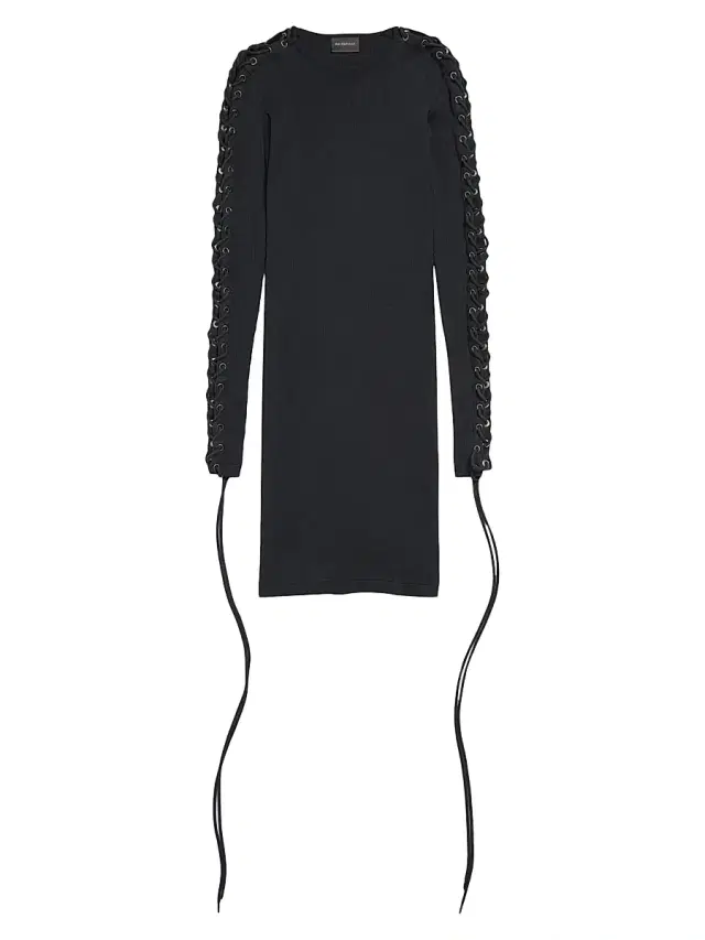 Women's Lace-up Long Sleeve Dress - Black
