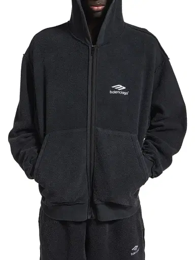 Balenciaga Men's 3B Sports Icon Inside-Out Zip-Up Hoodie - Black Faded - Size Large | Thumbnail 3