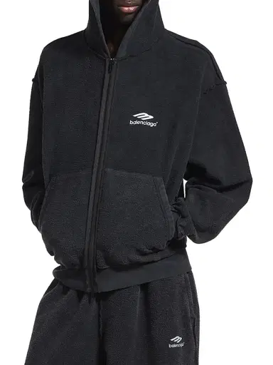 Balenciaga Men's 3B Sports Icon Inside-Out Zip-Up Hoodie - Black Faded - Size Large | Thumbnail 6