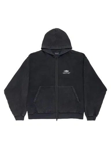 Balenciaga Men's 3B Sports Icon Inside-Out Zip-Up Hoodie - Black Faded - Size Large | Thumbnail 1