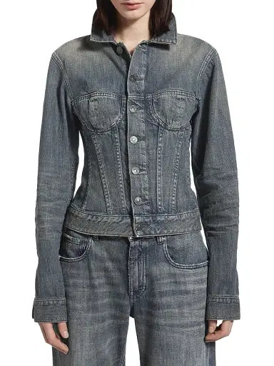 Balenciaga Women's Corseted Denim Jacket - Blue - Size XL | Thumbnail 4